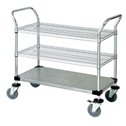 2 WIRE AND 1 SOLID SHELF CART