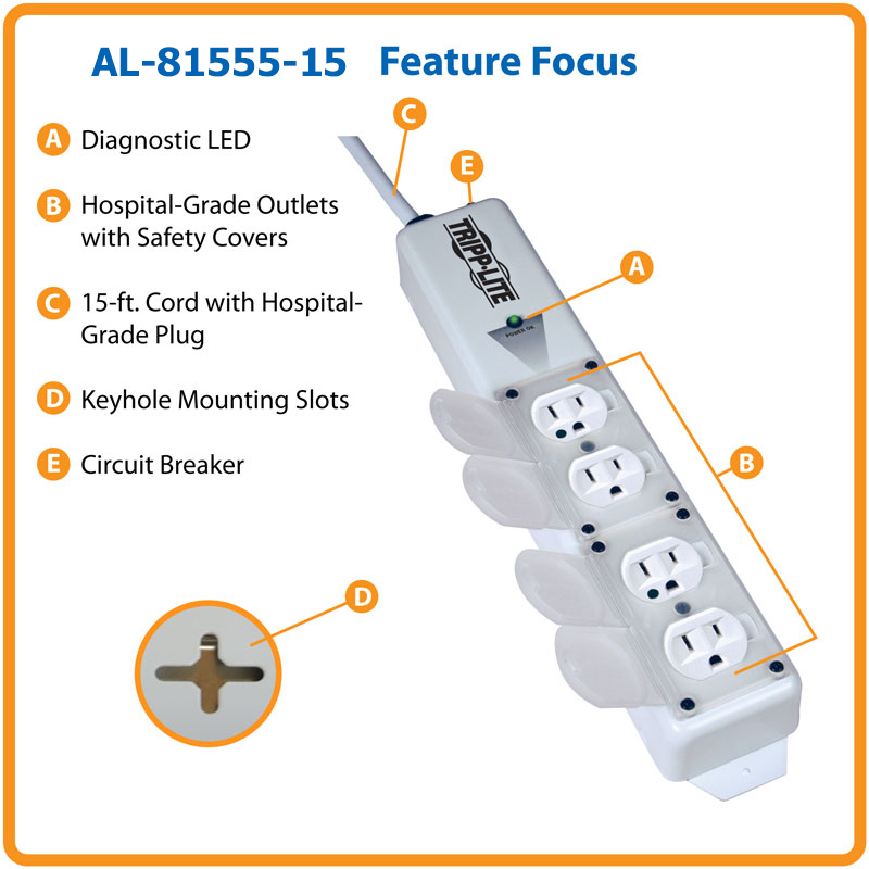 Hospital-Grade Outlet Covers, Wall Receptacles, Power Strips
